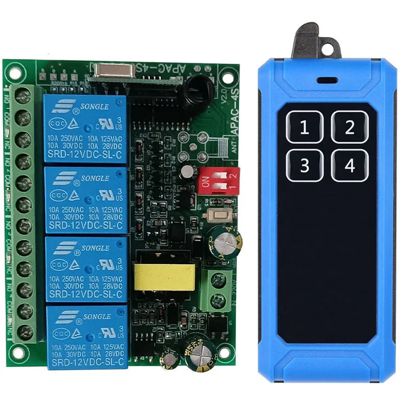 433MHz Universal Wireless Remote Control AC110V 220V 4CH Relay Radio controller Receiver Module RF Switch For Gate Garage opener
433MHz Universal Wireless Remote Control AC110V 220V 4CH Relay Radio controller Receiver Module RF Switch For Gate Garage opener