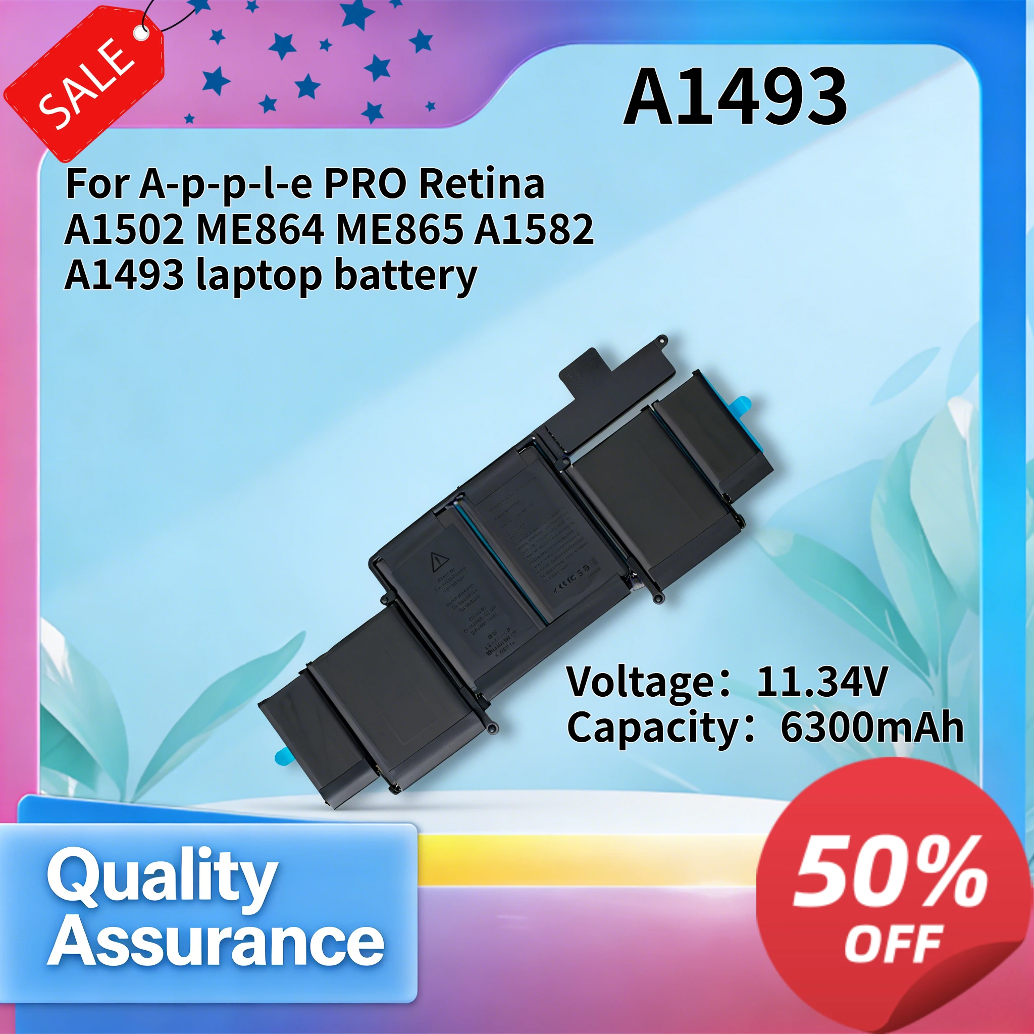 High Quality 11.34V 6300mAh Compatible with A-p-p-l-e PRO Retina A1502 ME864 ME865 A1582 A1493 Laptop Battery
High Quality 11.34V 6300mAh Compatible with A-p-p-l-e PRO Retina A1502 ME864 ME865 A1582 A1493 Laptop Battery