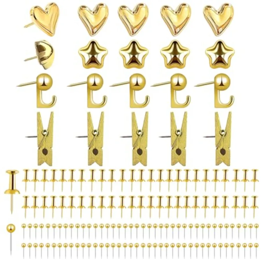 150 PCS Cute Gold Push Pins Set Metal Thumb Tacks Decorative Push Pins for Cork Board Bulletin Board with Hooks or Clips, 6 Sty
150 PCS Cute Gold Push Pins Set Metal Thumb Tacks Decorative Push Pins for Cork Board Bulletin Board with Hooks or Clips, 6 Sty