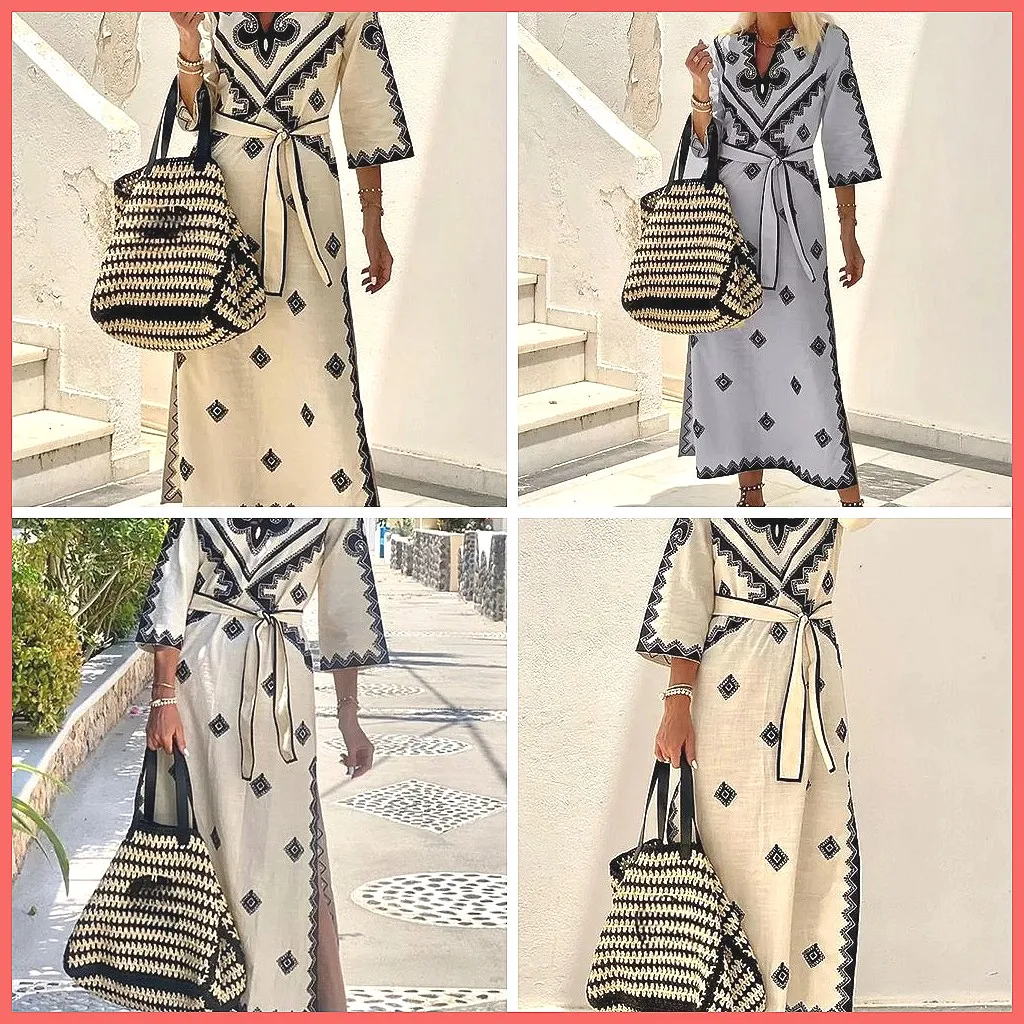 Women's Floral Print V-Neck Linen Dress with Belt, Casual Holiday Summer Autumn Dress
Women's Floral Print V-Neck Linen Dress with Belt, Casual Holiday Summer Autumn Dress