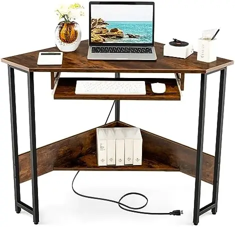 Corner Desk with Keyboard Tray, 90-Degree Triangle Corner Computer Desk for Small Space, Industrial Writing Desk with , Space-S
Corner Desk with Keyboard Tray, 90-Degree Triangle Corner Computer Desk for Small Space, Industrial Writing Desk with , Space-S