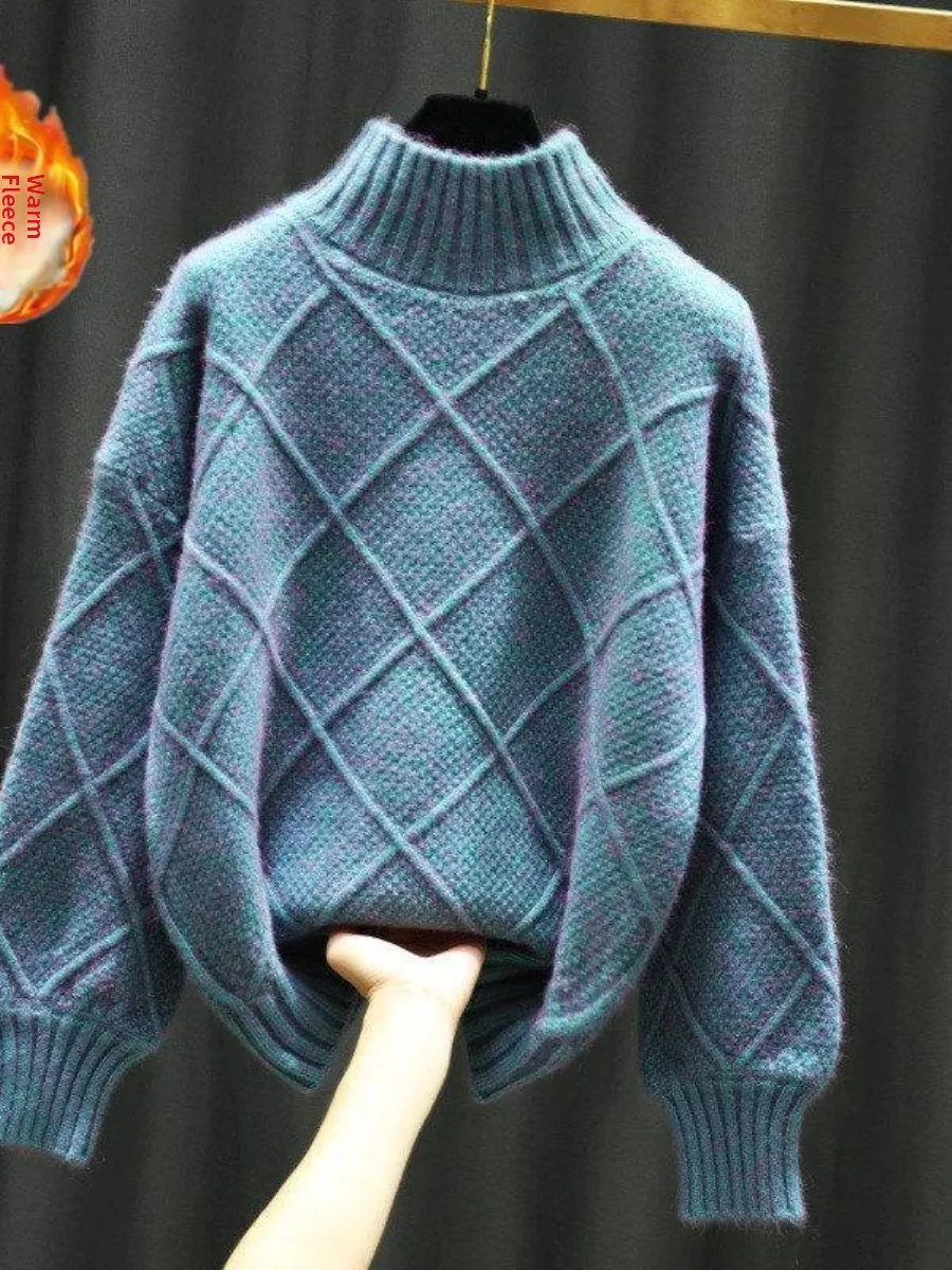 Thickened Fleece Half High Collar Sweater Women Outerwear Autumn Winter New Loose Lazy Style Knitted Base Shirt Set Multi-Piece
Thickened Fleece Half High Collar Sweater Women Outerwear Autumn Winter New Loose Lazy Style Knitted Base Shirt Set Multi-Piece