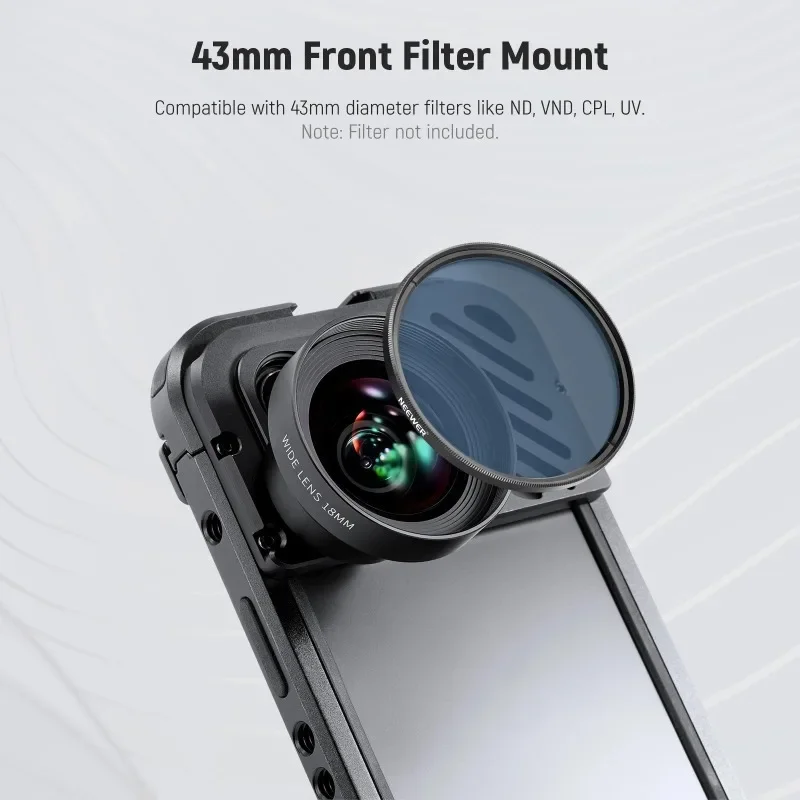 HD 18mm 100° Wide Angle Lens for Phone Cage Rig with 17mm Lens Adapter 0.5X Magnification
HD 18mm 100° Wide Angle Lens for Phone Cage Rig with 17mm Lens Adapter 0.5X Magnification
