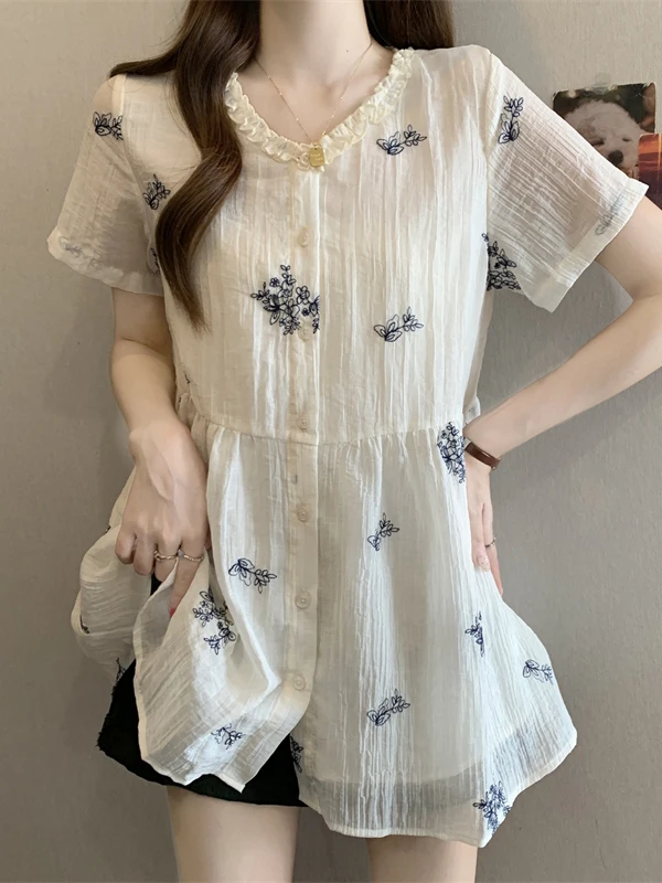 plus Size Floral Print Short Sleeve Shirt Women's Summer New Style Ageless Loose Slimming Doll Shirt Top Korean Style Commute
plus Size Floral Print Short Sleeve Shirt Women's Summer New Style Ageless Loose Slimming Doll Shirt Top Korean Style Commute