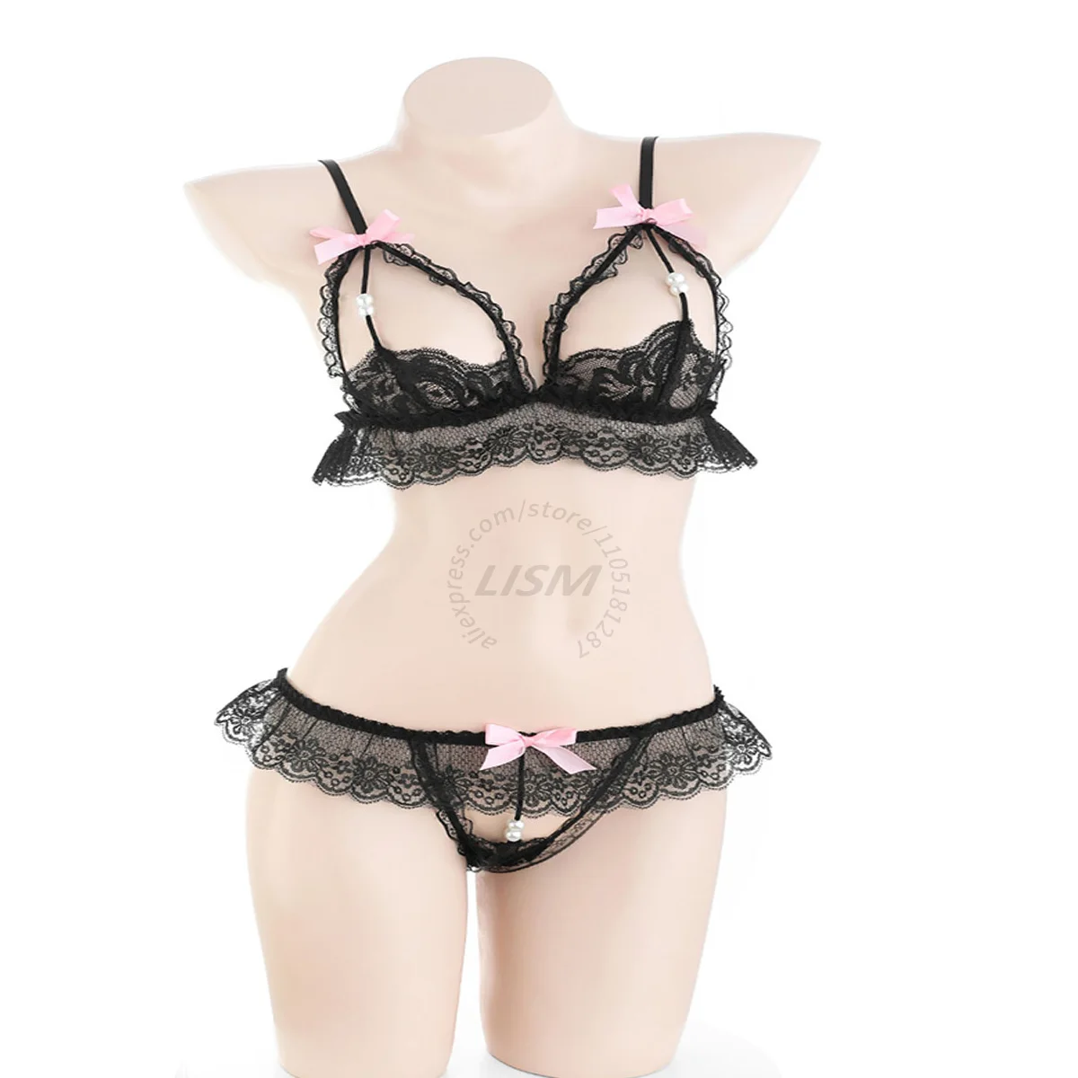LISM Sexy Black Pink Bow Lace Bralette Set Cut Out See Through Lingerie for Couple Intimate Night
LISM Sexy Black Pink Bow Lace Bralette Set Cut Out See Through Lingerie for Couple Intimate Night
