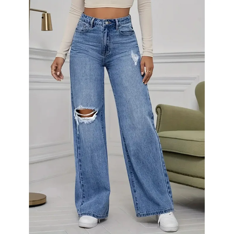 2026 Wide-Leg Straight Ripped Jeans For Women Light Blue High-Waisted Floor-Length Pants Trendy
2026 Wide-Leg Straight Ripped Jeans For Women Light Blue High-Waisted Floor-Length Pants Trendy