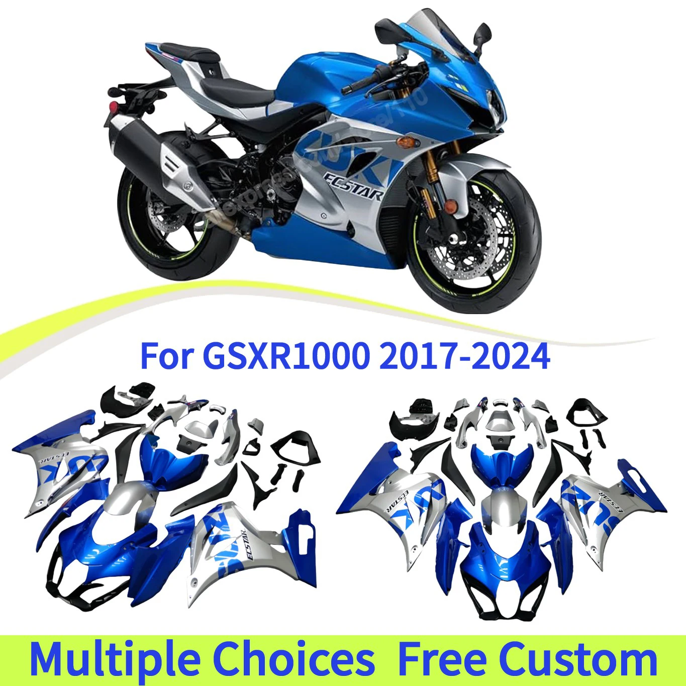2017 GSX-R1000 Fairing kit for For Suzuki GSXR1000 2018 2019 2020 2021 2022 2023 2024 GSX R1000 K17 Silver Blue Body Shell
2017 GSX-R1000 Fairing kit for For Suzuki GSXR1000 2018 2019 2020 2021 2022 2023 2024 GSX R1000 K17 Silver Blue Body Shell