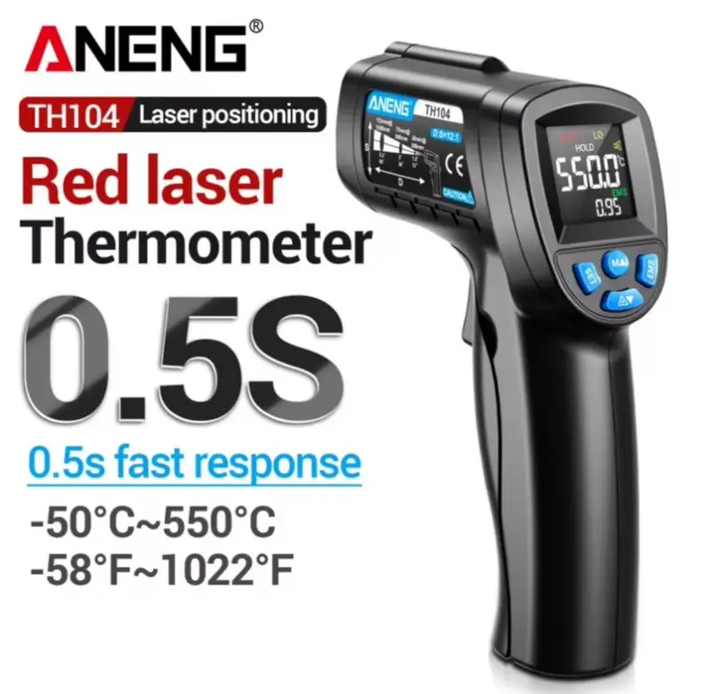 ANENG TH104 Infrared Temperature Tester Temperature Tester Laser Positioning Pyrometer 50 ℃ to 550 ℃ Industrial Kitchen Mainte
ANENG TH104 Infrared Temperature Tester Temperature Tester Laser Positioning Pyrometer 50 ℃ to 550 ℃ Industrial Kitchen Mainte