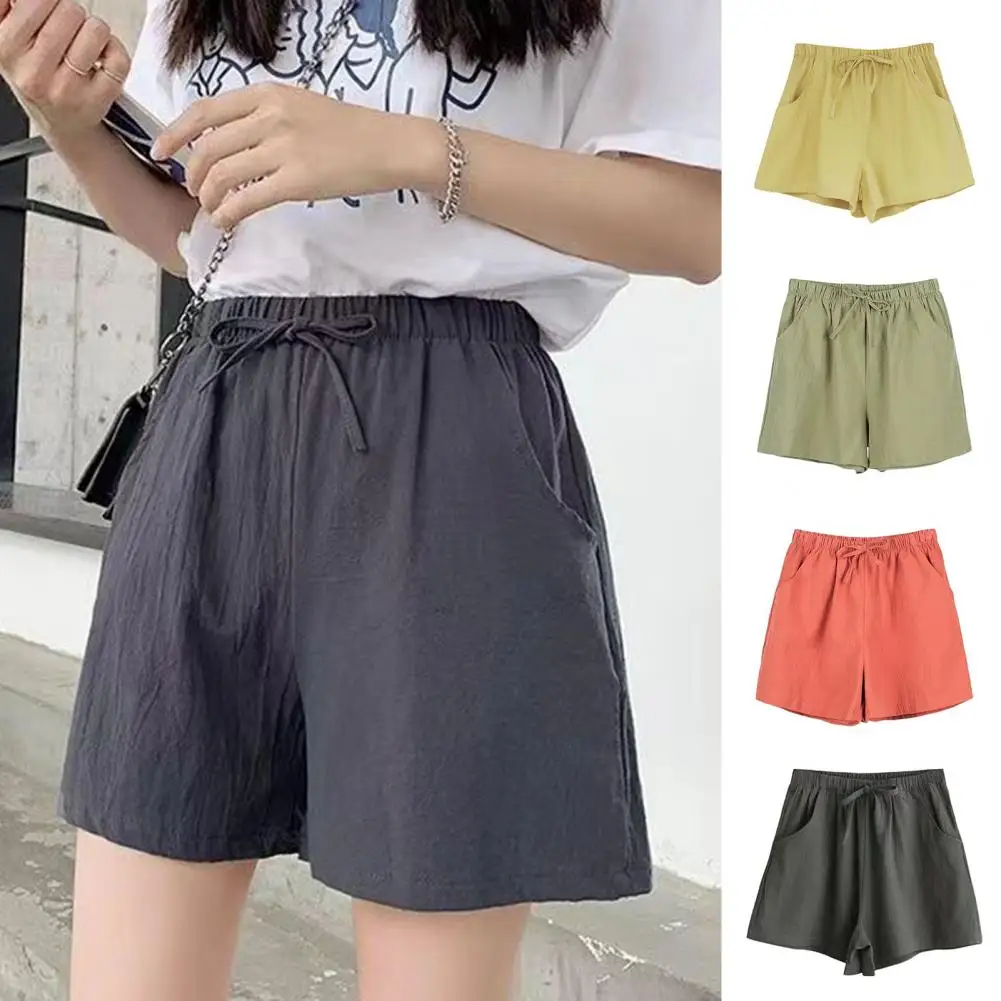 Summer Women Shorts Drawstring High Elastic Waist A-line Solid Color Loose Side Pockets Pleated Casual Homewear Sports Short Pa
Summer Women Shorts Drawstring High Elastic Waist A-line Solid Color Loose Side Pockets Pleated Casual Homewear Sports Short Pa