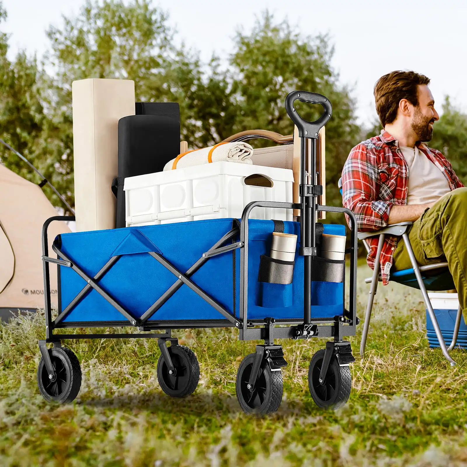 GIANNA Portable Shopping Wagon Cart, Foldable Large Capacity Utility Cart with Drink Holders, Big, Blue
GIANNA Portable Shopping Wagon Cart, Foldable Large Capacity Utility Cart with Drink Holders, Big, Blue