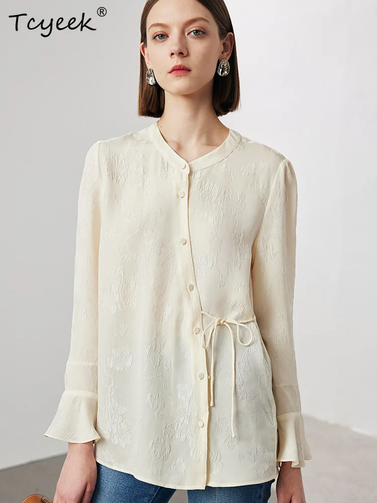 Tcyeek, 19MM 100%Real Silk Elegant Shirt, Women Long Sleeve Jacquard, Fashion Lace-up Office Blouse, 2024 Summer Fall T47649QM
Tcyeek, 19MM 100%Real Silk Elegant Shirt, Women Long Sleeve Jacquard, Fashion Lace-up Office Blouse, 2024 Summer Fall T47649QM
