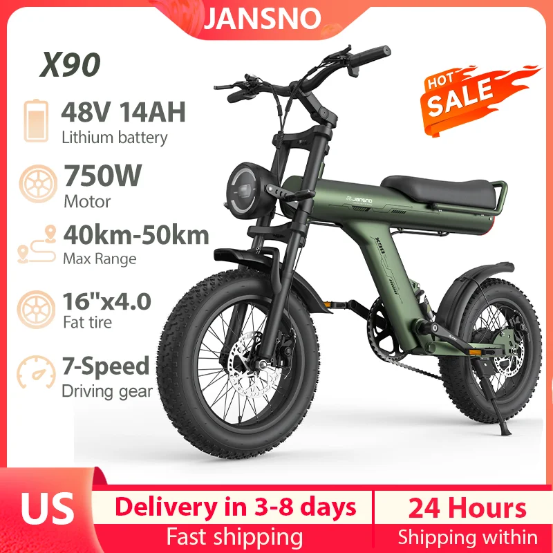 Electric Bicycle JANSNO X90 New Adults 750/250W Motor 48V14AH Lithium Battery Fat Tire 16"*4 Mountain Ebike Off-Road E-bike
Electric Bicycle JANSNO X90 New Adults 750/250W Motor 48V14AH Lithium Battery Fat Tire 16"*4 Mountain Ebike Off-Road E-bike