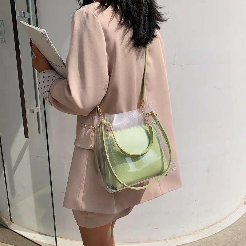Summer PVC+PU Shoulder Bags Women's Korean Version Portable Shoulder Bag Fashionable Transparent Jelly Messenger Bags
Summer PVC+PU Shoulder Bags Women's Korean Version Portable Shoulder Bag Fashionable Transparent Jelly Messenger Bags
