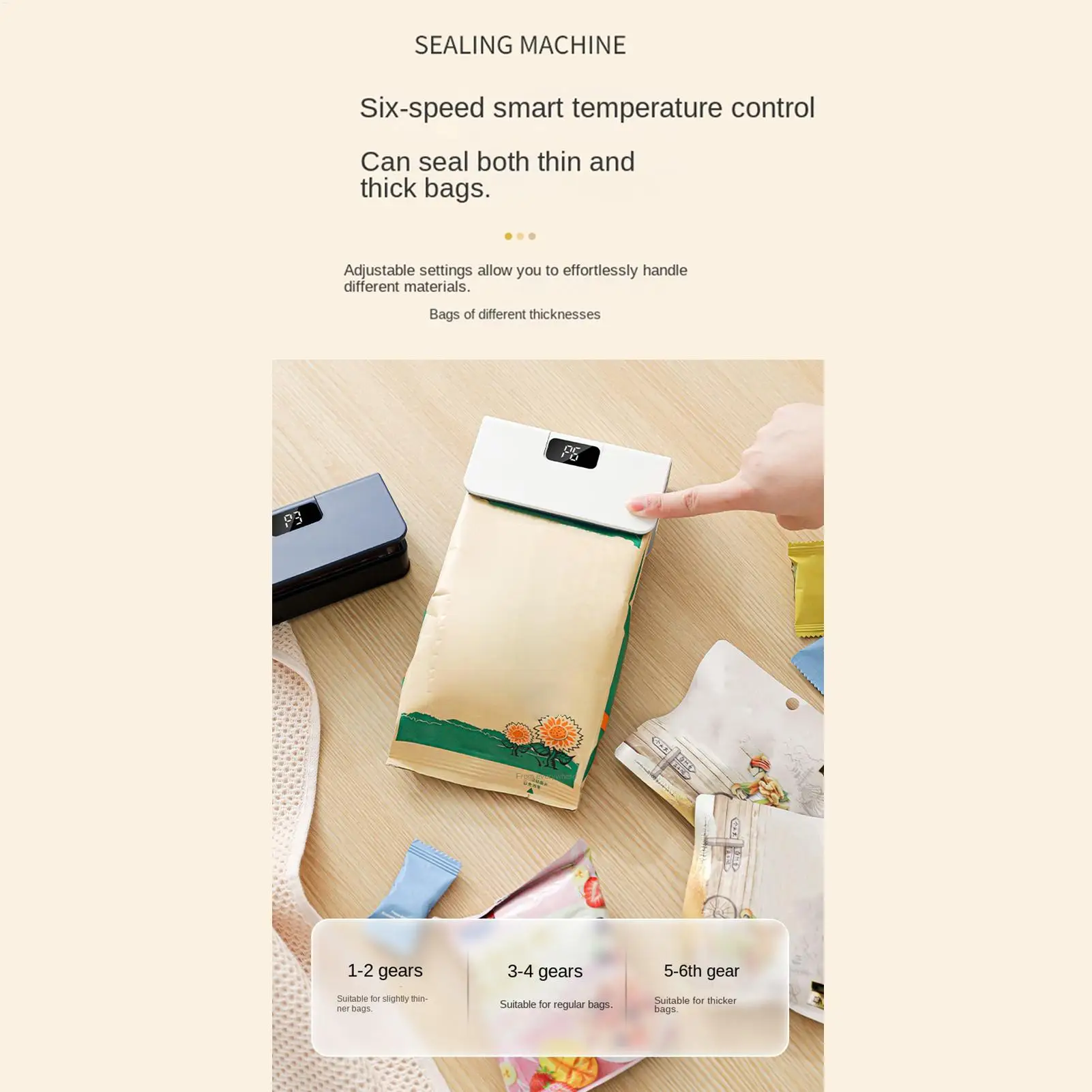 Mini Sealing Machine LED Display Portable 6-level Rechargeable Travel Food Saver Sealing Machine For Freezer Meal Prep Snacks
Mini Sealing Machine LED Display Portable 6-level Rechargeable Travel Food Saver Sealing Machine For Freezer Meal Prep Snacks