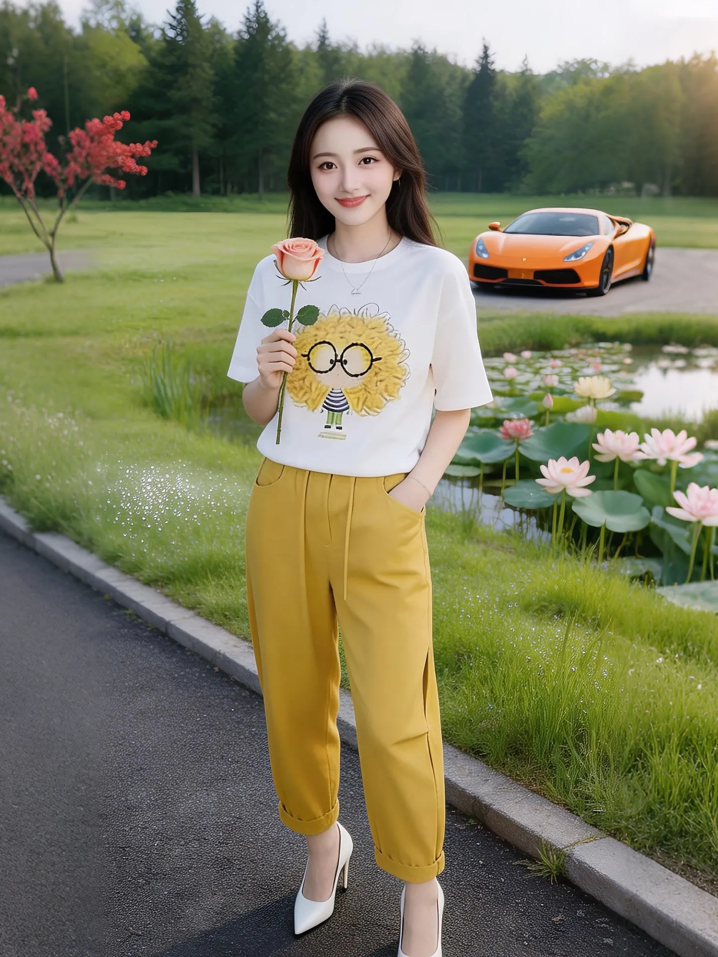 Casual Cartoon Print Short Sleeve Two-Piece Set Women's Fashion Straight Leg Pants Breathable Lightweight Summer Outfit
Casual Cartoon Print Short Sleeve Two-Piece Set Women's Fashion Straight Leg Pants Breathable Lightweight Summer Outfit
