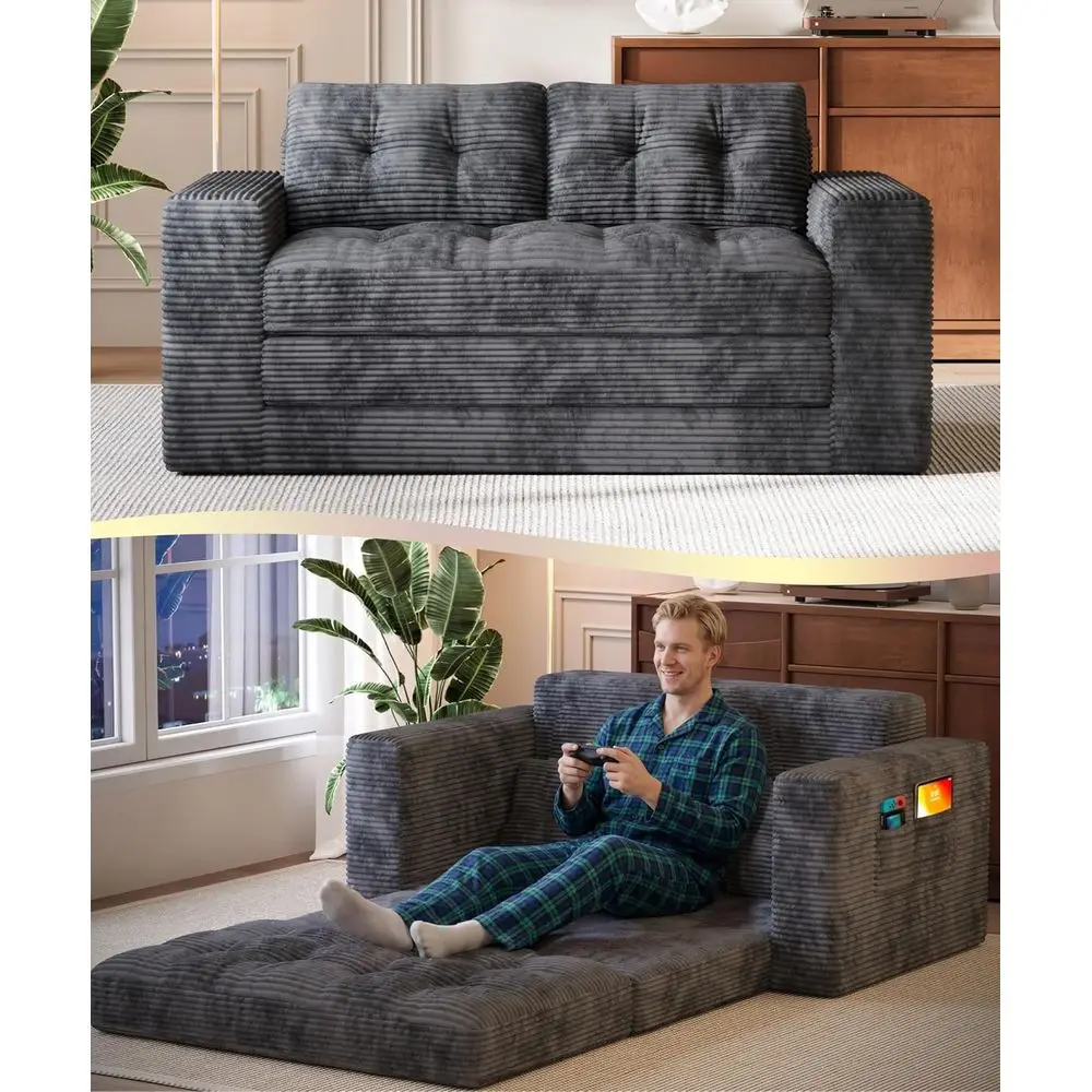Convertible Sofa Bed for Small Spaces, Grey Corduroy Loveseat with 2 Pillows and Storage, Ideal for Living Room or Bedroom, No A
Convertible Sofa Bed for Small Spaces, Grey Corduroy Loveseat with 2 Pillows and Storage, Ideal for Living Room or Bedroom, No A