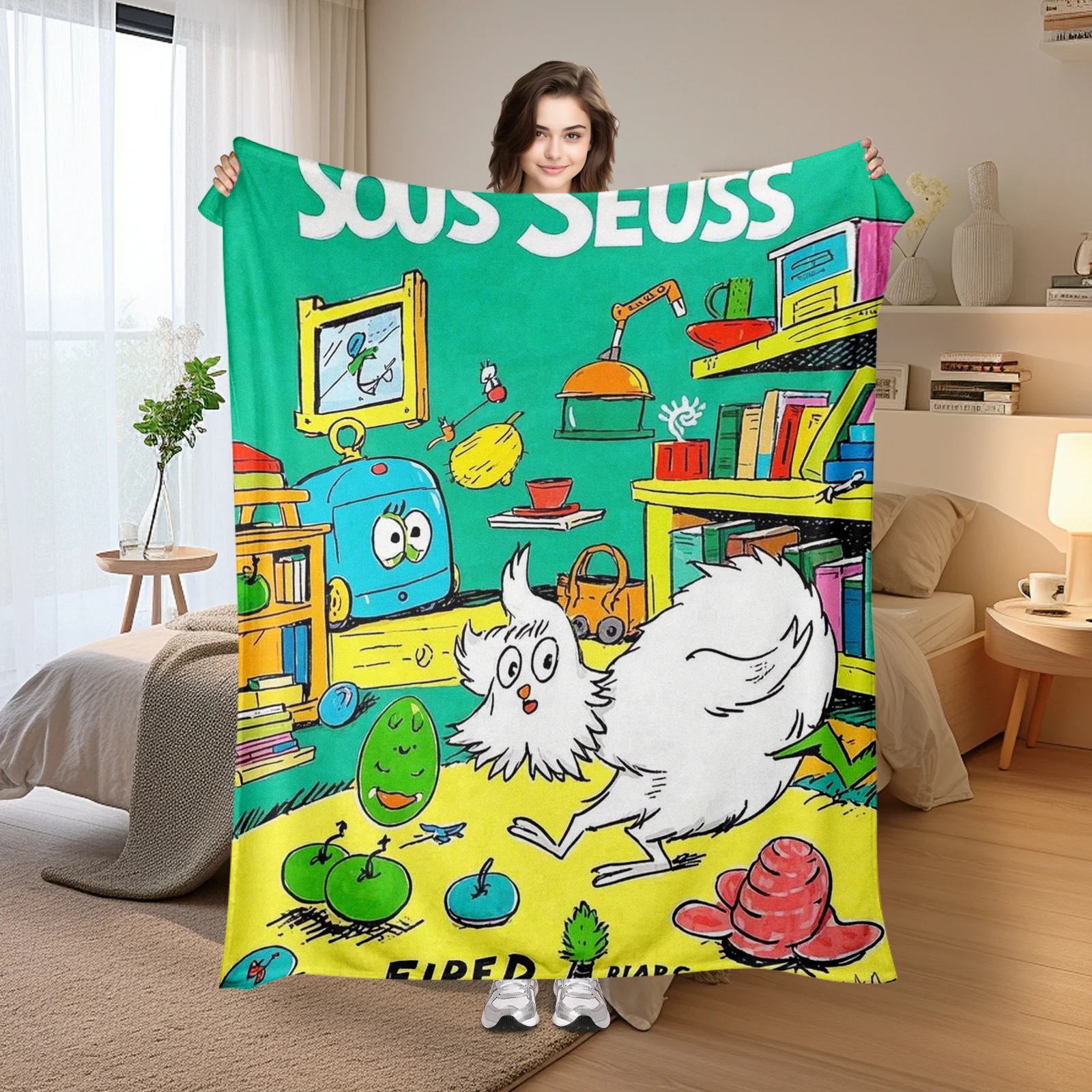 Playful Green Eggs And Ham In Room With Chicken And Bookshelf Cozy Blanket For Reading And Relaxation
Playful Green Eggs And Ham In Room With Chicken And Bookshelf Cozy Blanket For Reading And Relaxation