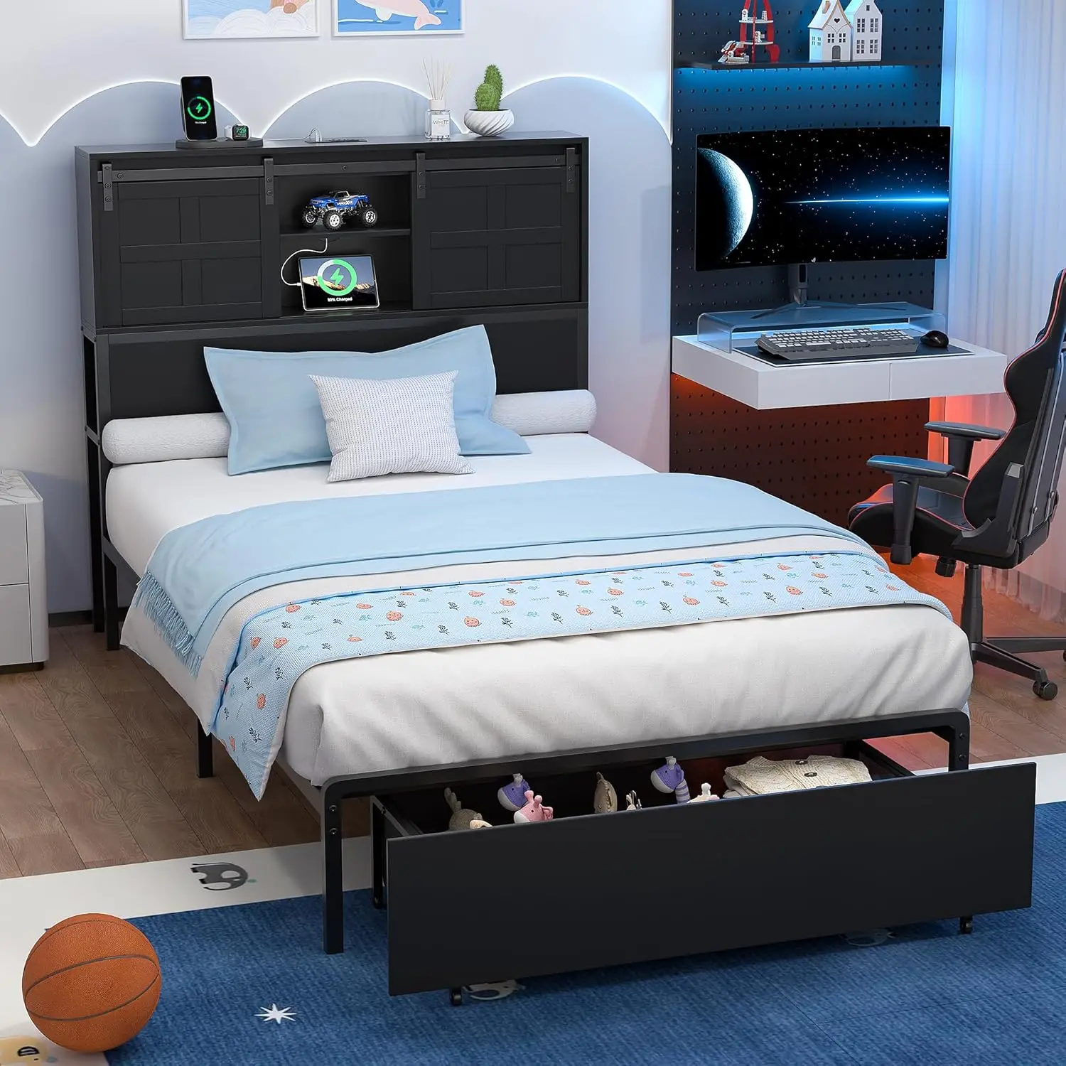 Twin Storage Bed Frame Charging Station Headboard Drawer Metal Slats No Box Spring Farmhouse Upholstered Platform Customized
Twin Storage Bed Frame Charging Station Headboard Drawer Metal Slats No Box Spring Farmhouse Upholstered Platform Customized