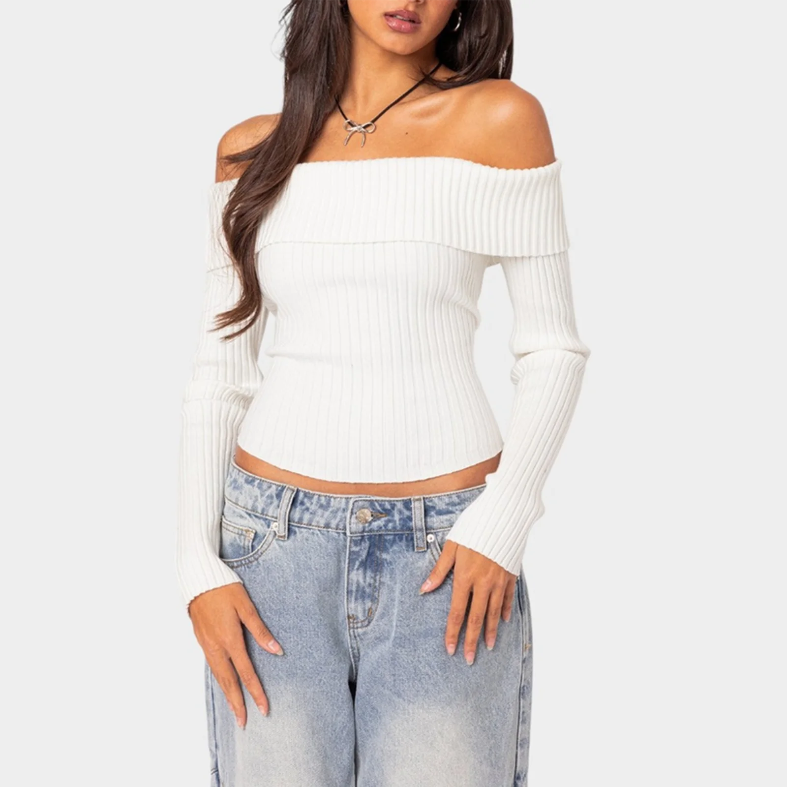 Combhasaki Womens Spring Autumn Y2K Elegant Knitwear Slim Fit Tops Solid Color Long Sleeve Off Shoulder Ribbed Pullover Sweaters
Combhasaki Womens Spring Autumn Y2K Elegant Knitwear Slim Fit Tops Solid Color Long Sleeve Off Shoulder Ribbed Pullover Sweaters
