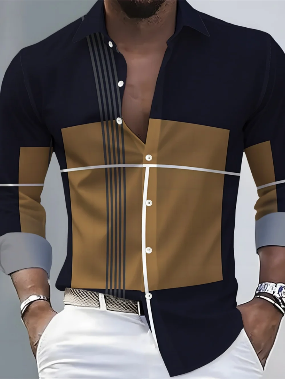 Men's 3D Printed Geometric Color-Blocked Spring Long-Sleeved Shirt Stylish New Casual Loose Shirt Outdoor Street Style Men's Top
Men's 3D Printed Geometric Color-Blocked Spring Long-Sleeved Shirt Stylish New Casual Loose Shirt Outdoor Street Style Men's Top