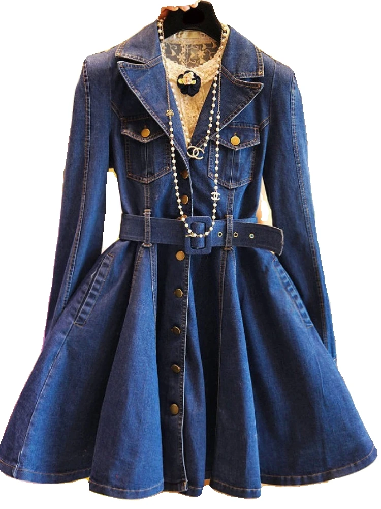 Spring Autumn Women's New A-Line Dress Slimming Waist Long Sleeve Suit Collar Large Size Jeans Dress Fashionable Casual Wear
Spring Autumn Women's New A-Line Dress Slimming Waist Long Sleeve Suit Collar Large Size Jeans Dress Fashionable Casual Wear