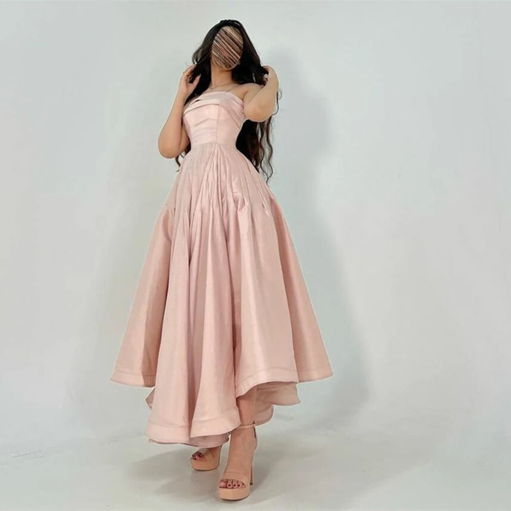 Simple Pink Strapless Satin A-Line Fold Formal Occasion Prom Dresses Backless Ankle-length Women Evening Party Dress
Simple Pink Strapless Satin A-Line Fold Formal Occasion Prom Dresses Backless Ankle-length Women Evening Party Dress