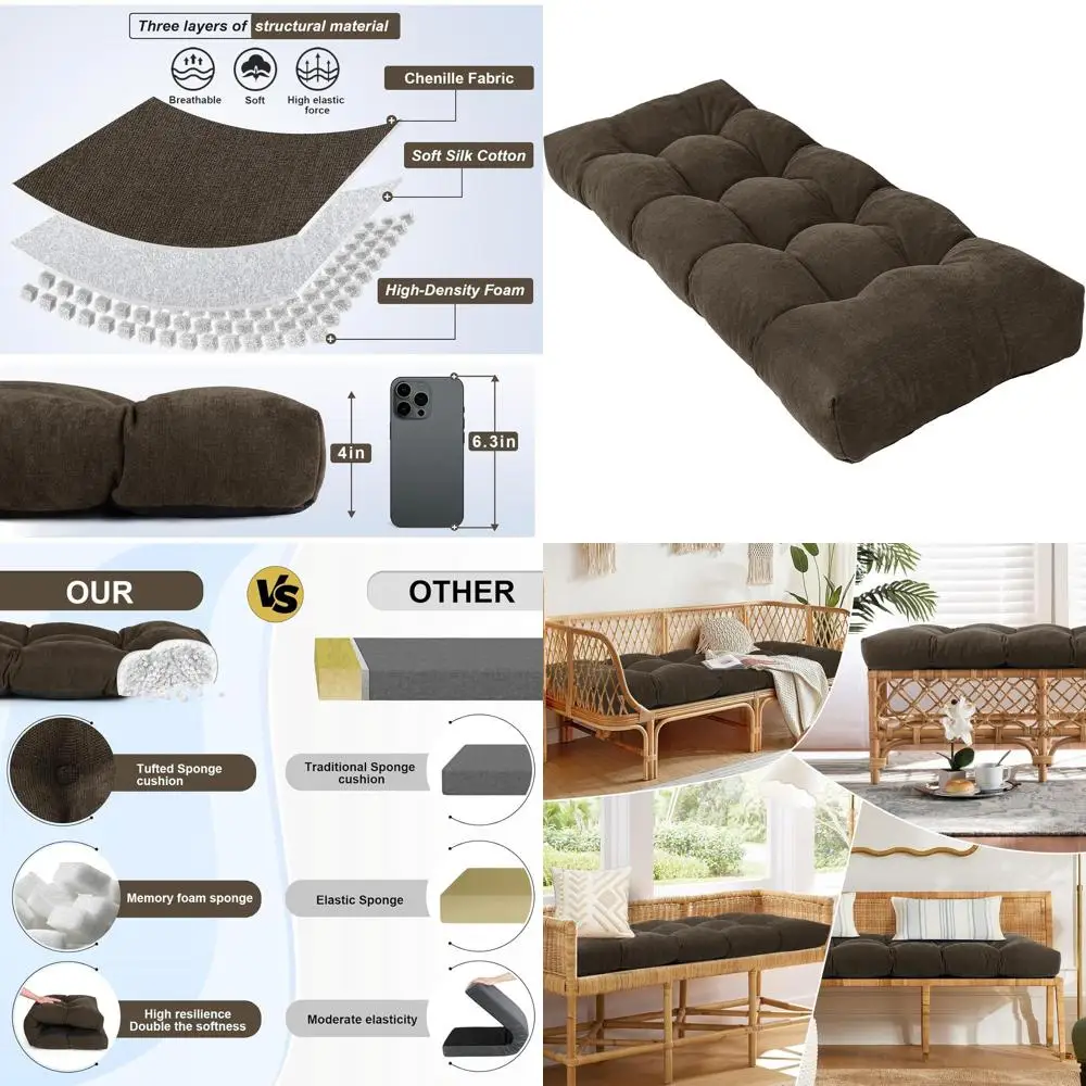 45 Chenille Tufted Seat Cushion with Memory Foam, Non-Slip Bottom for Indoor Window Garden Furniture (Deep Brown)
45 Chenille Tufted Seat Cushion with Memory Foam, Non-Slip Bottom for Indoor Window Garden Furniture (Deep Brown)
