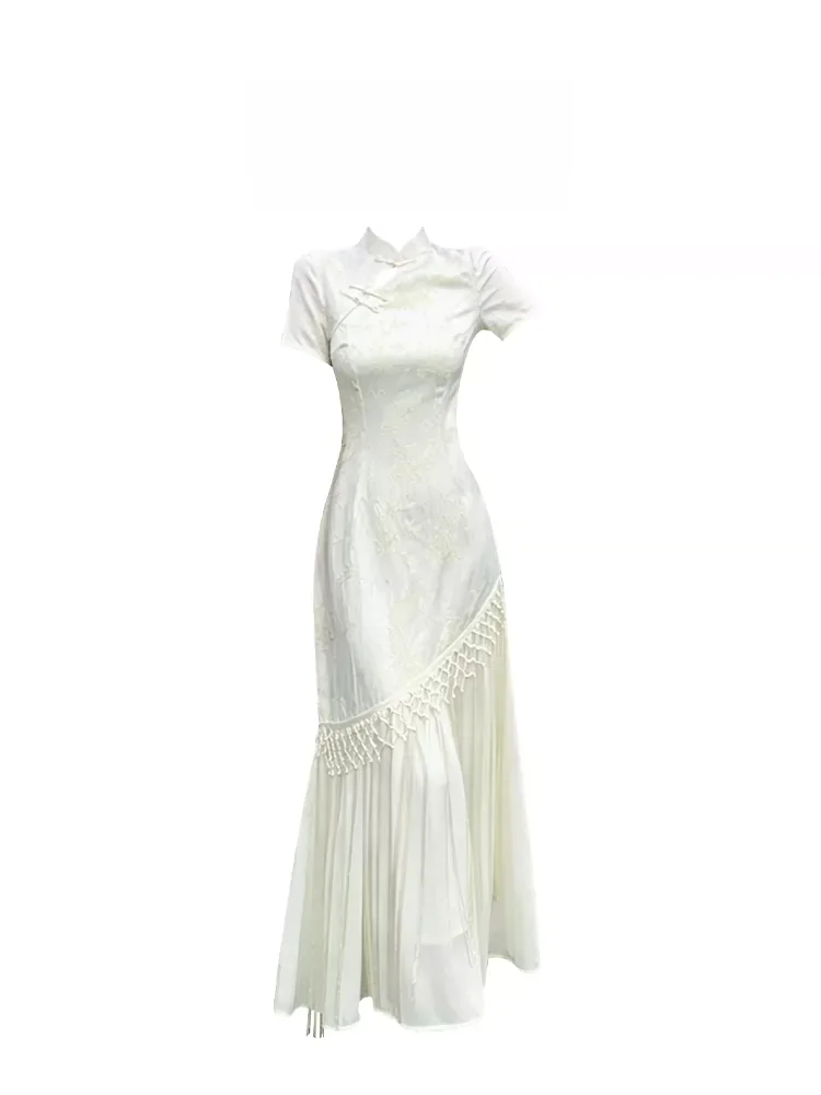 Summer 2026 Slimming Chinese Style Qipao Dress in Wheat Color with Fish Tail Design for Women Short Sleeve Clean Fit Polyeste...
Summer 2026 Slimming Chinese Style Qipao Dress in Wheat Color with Fish Tail Design for Women Short Sleeve Clean Fit Polyeste...