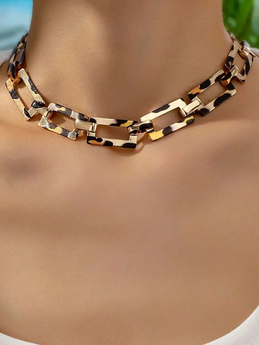 Leopard Print Hollow Out Metal Chain Choker Necklace For Women
Leopard Print Hollow Out Metal Chain Choker Necklace For Women