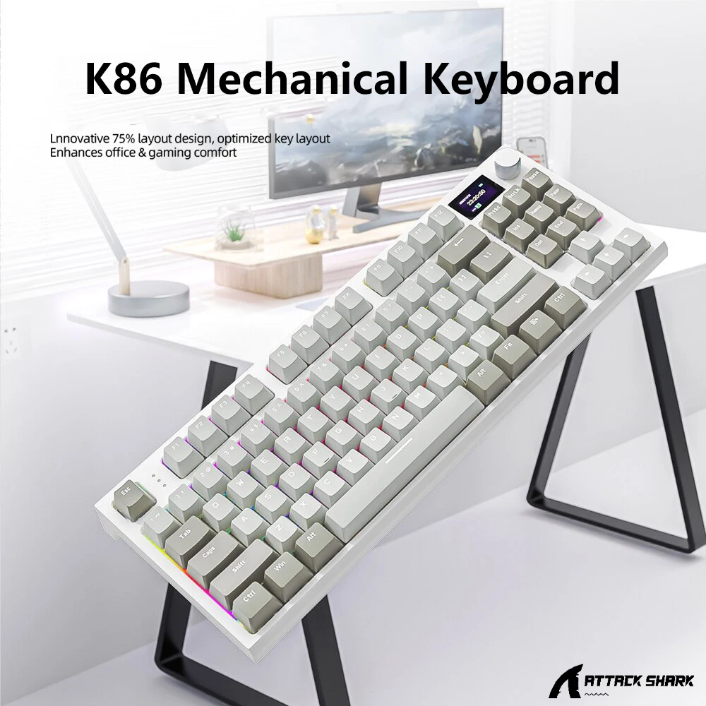 Attack Shark K86 Wireless Hot-Swappable Mechanical Gaming Keyboard Bluetooth/2.4g With Display Screen and Volume Rotary Button
Attack Shark K86 Wireless Hot-Swappable Mechanical Gaming Keyboard Bluetooth/2.4g With Display Screen and Volume Rotary Button