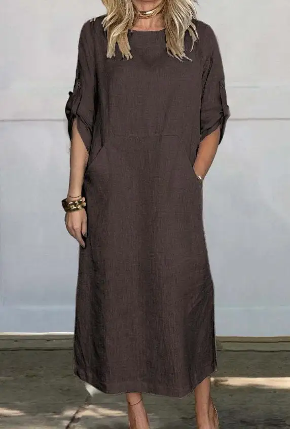 Women Dress 2026 Spring Summer Breathable New Women's Cotton and Linen Solid Color Casual Round Neck Pocket Design Long Dress
Women Dress 2026 Spring Summer Breathable New Women's Cotton and Linen Solid Color Casual Round Neck Pocket Design Long Dress