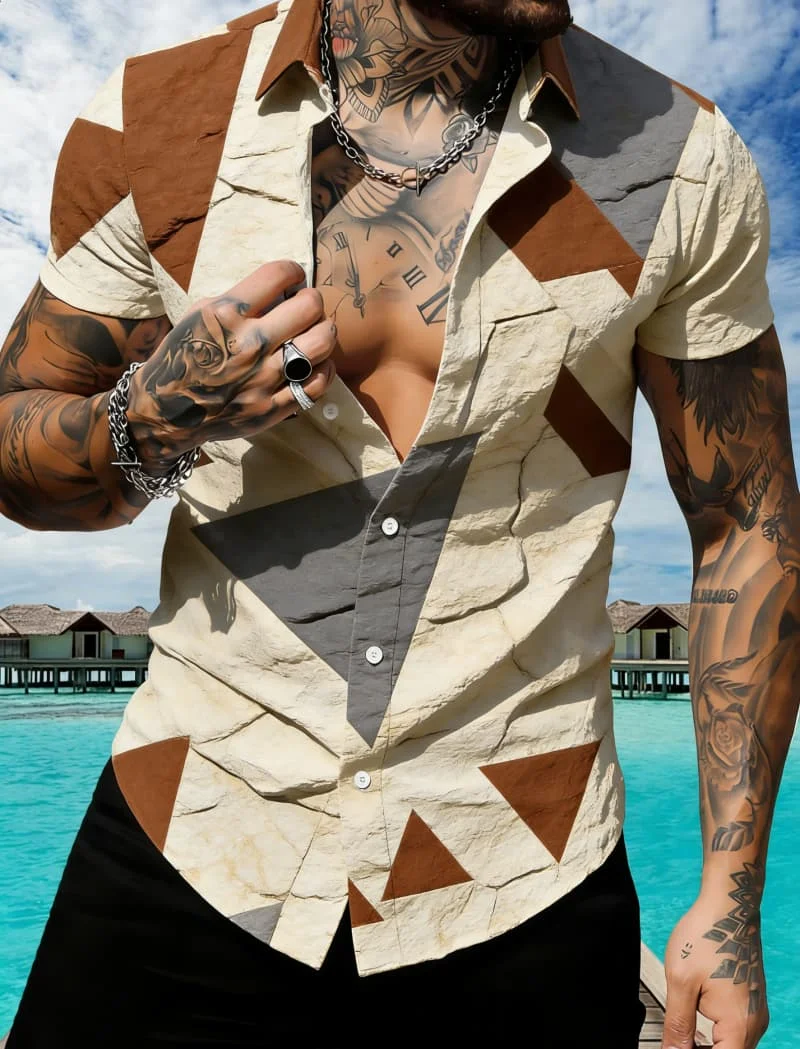 Men's Classic Retro Geometric Print Short Sleeve Shirt - Striped Triangle Line Print Top For Daily Wear And Vacation
Men's Classic Retro Geometric Print Short Sleeve Shirt - Striped Triangle Line Print Top For Daily Wear And Vacation