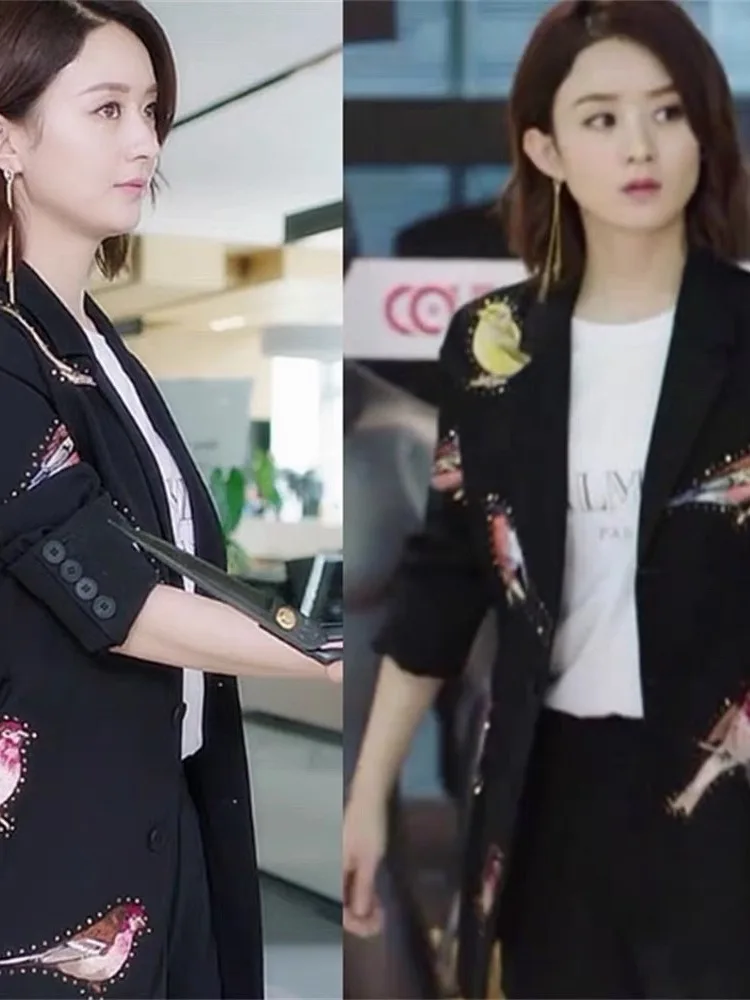 Slim Fit Short Black Bird Embroidery Fashion Korean Style Women's Jacket Stylish Trendy Button up Casual Outerwear Coat
Slim Fit Short Black Bird Embroidery Fashion Korean Style Women's Jacket Stylish Trendy Button up Casual Outerwear Coat