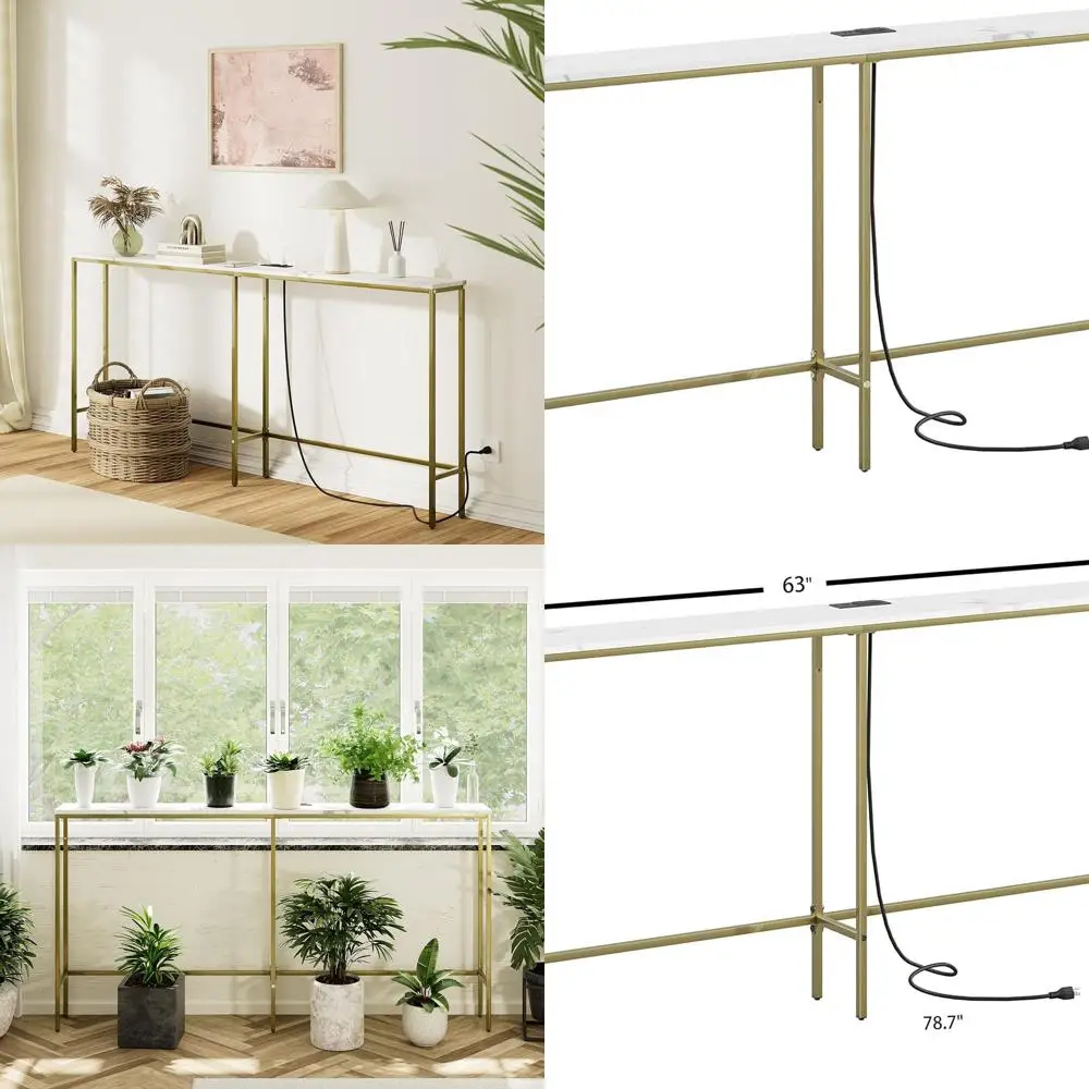 Modern 70.9 Long Sofa Table with Power Outlet, Sleek Skinny Entryway Console, Gold Frame, Marble White for Living Room & Hallway
Modern 70.9 Long Sofa Table with Power Outlet, Sleek Skinny Entryway Console, Gold Frame, Marble White for Living Room & Hallway
