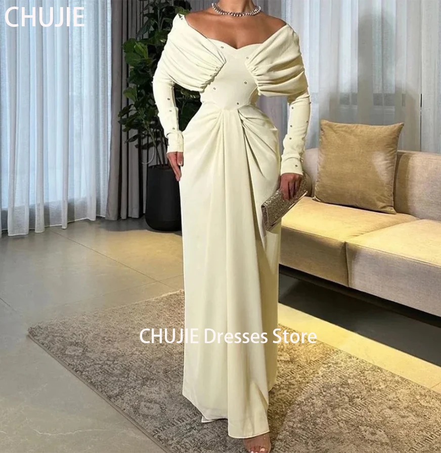 Light Yellow Long Sleeve Evening Dresses Off Shoulder Cocktail Party Formal Gown With Crystal Prom Dress فستان المساء Customized
Light Yellow Long Sleeve Evening Dresses Off Shoulder Cocktail Party Formal Gown With Crystal Prom Dress فستان المساء Customized