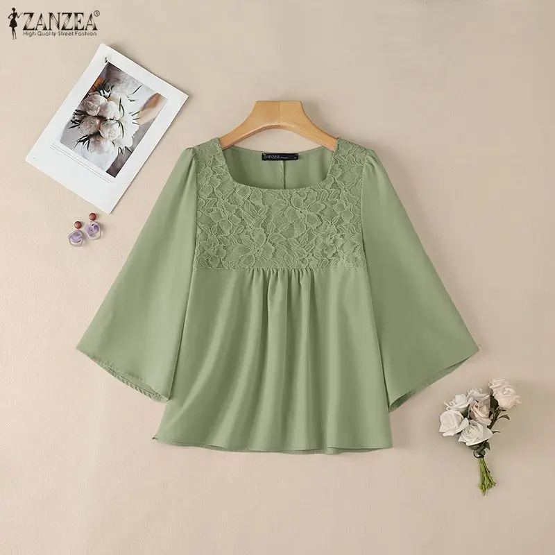 ZANZEA Women's Elegant 3/4 Bell Sleeves Blouses Lace Patchwork Square Neck Solid Color Tops Summer Daily Casual Blusas de Mujer
ZANZEA Women's Elegant 3/4 Bell Sleeves Blouses Lace Patchwork Square Neck Solid Color Tops Summer Daily Casual Blusas de Mujer