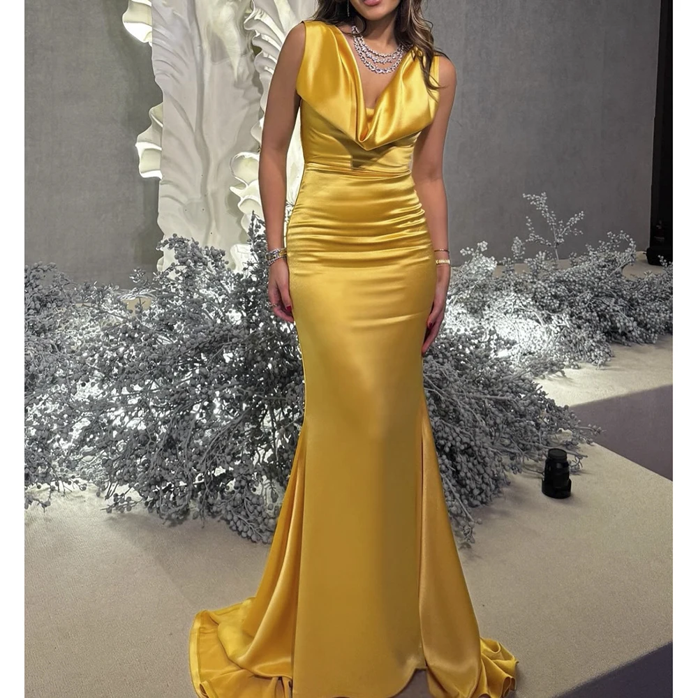 Simple Yellow Evening Dresses Fashion Sleeveless Sweetheart Chapel Train Pleat Long Dress 2025 Customzied Special Occasion Gowns
Simple Yellow Evening Dresses Fashion Sleeveless Sweetheart Chapel Train Pleat Long Dress 2025 Customzied Special Occasion Gowns
