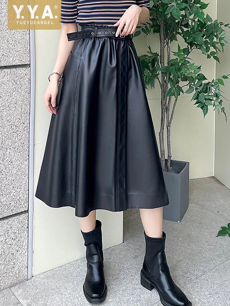 Spring Women Genuine Leather Skirts Loose Design Fashion Office Lady Elegant High Waist Belt A-Line Sheepskin Black Long Skirts
Spring Women Genuine Leather Skirts Loose Design Fashion Office Lady Elegant High Waist Belt A-Line Sheepskin Black Long Skirts