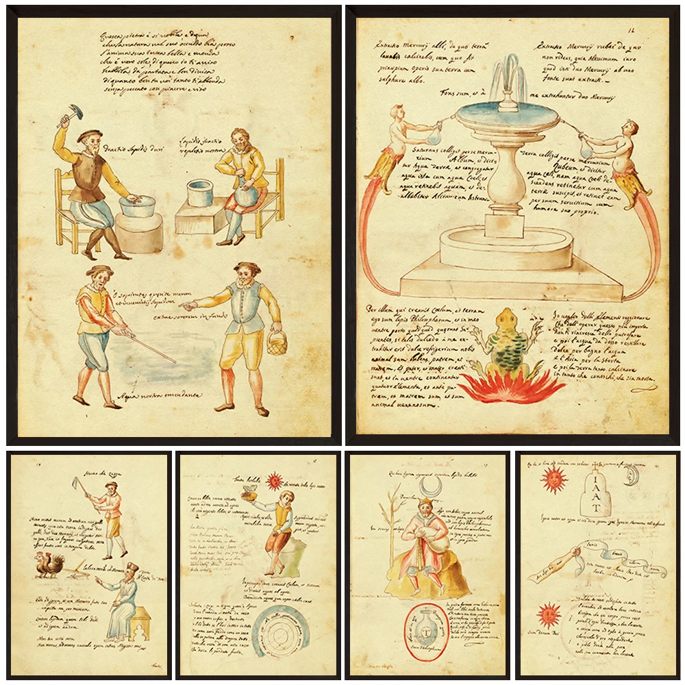 The Alchemist Mysterious Manuscript Page,Vintage Wall Art Canvas Painting, Medieval Magical Science Art, Poster Print Decoration
The Alchemist Mysterious Manuscript Page,Vintage Wall Art Canvas Painting, Medieval Magical Science Art, Poster Print Decoration