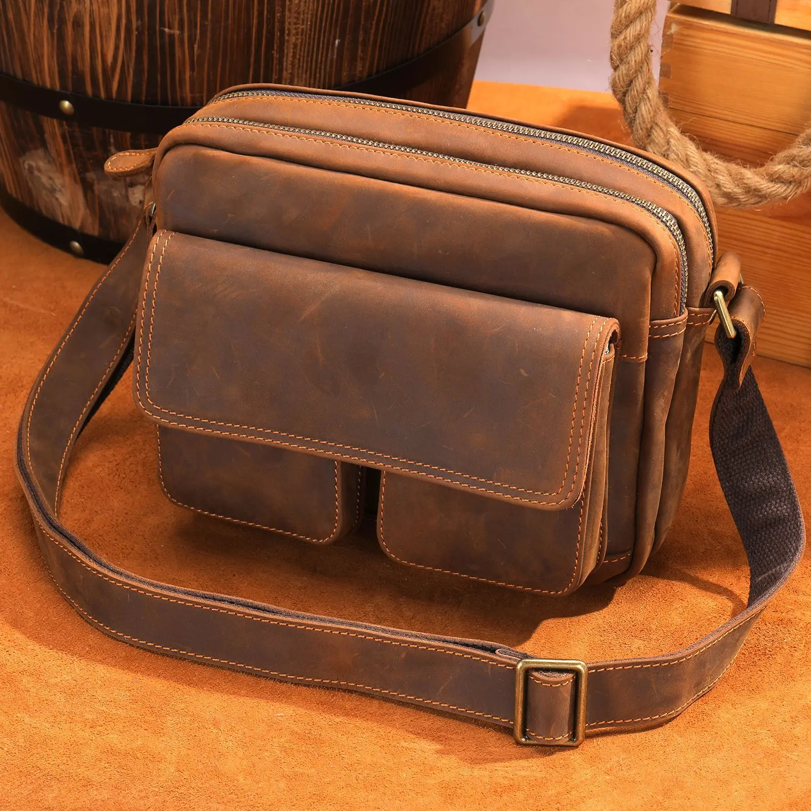 Vintage Crazy Horse Leather Messenger Bag - Men's Large Capacity Crossbody Satchel, Retro Canvas & Cowhide Shoulder Bag
Vintage Crazy Horse Leather Messenger Bag - Men's Large Capacity Crossbody Satchel, Retro Canvas & Cowhide Shoulder Bag