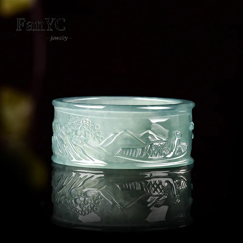 Natural Jadeite Blue Water Landscape Ring Exquisite Fashionable Luxury Ice Type Couples Jade Ring Men's and Women's Holiday Gift
Natural Jadeite Blue Water Landscape Ring Exquisite Fashionable Luxury Ice Type Couples Jade Ring Men's and Women's Holiday Gift