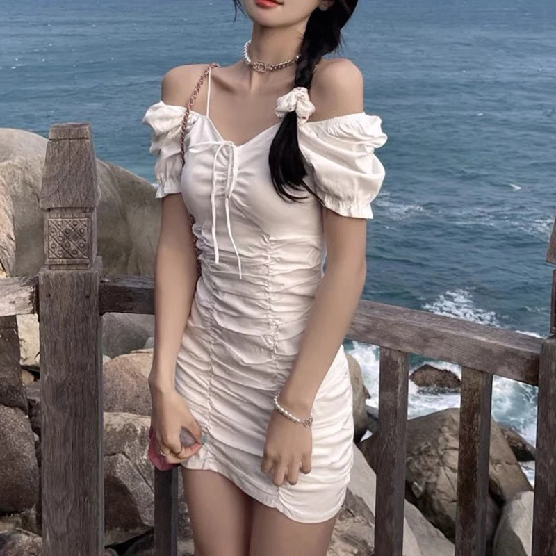Summer Temperament Solid Color Puff Sleeve Drawstring Ruched Mini Dress For Dating Shopping Ladies Sexy Slim Dresses Girls
Summer Temperament Solid Color Puff Sleeve Drawstring Ruched Mini Dress For Dating Shopping Ladies Sexy Slim Dresses Girls