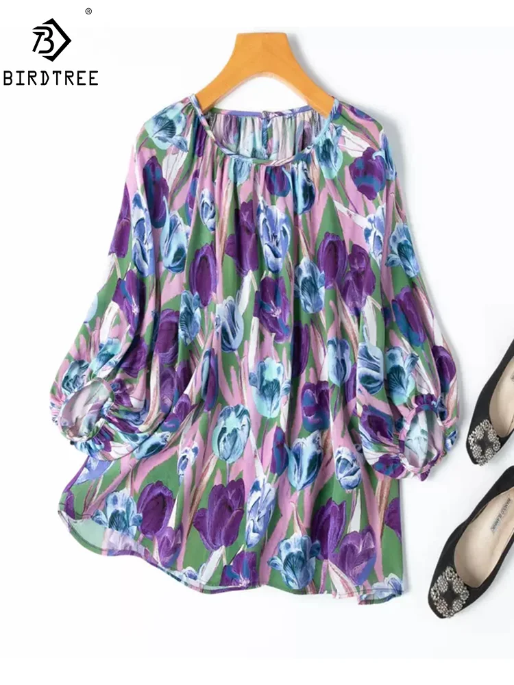 BirdTree, 100%Real Silk Elegant T-Shirt For Women, Lantern Sleeve Floral, Commute Retro Loose Tops, 2024 Summer Tees T44844QM
BirdTree, 100%Real Silk Elegant T-Shirt For Women, Lantern Sleeve Floral, Commute Retro Loose Tops, 2024 Summer Tees T44844QM
