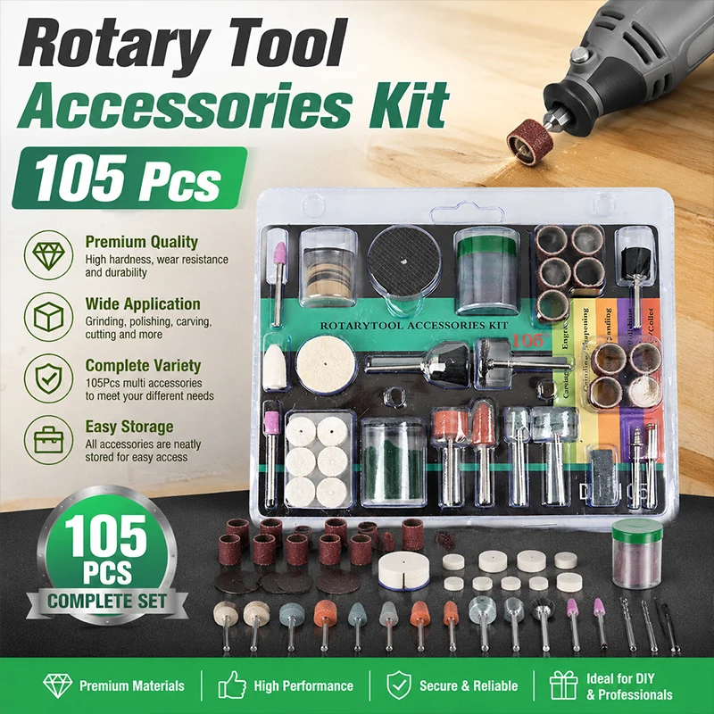 105-Piece Multi-Purpose Rotary Tool Bit Set Grinding Head Cutting Disc Sanding Band Polishing Wheel for DIY Craft
105-Piece Multi-Purpose Rotary Tool Bit Set Grinding Head Cutting Disc Sanding Band Polishing Wheel for DIY Craft