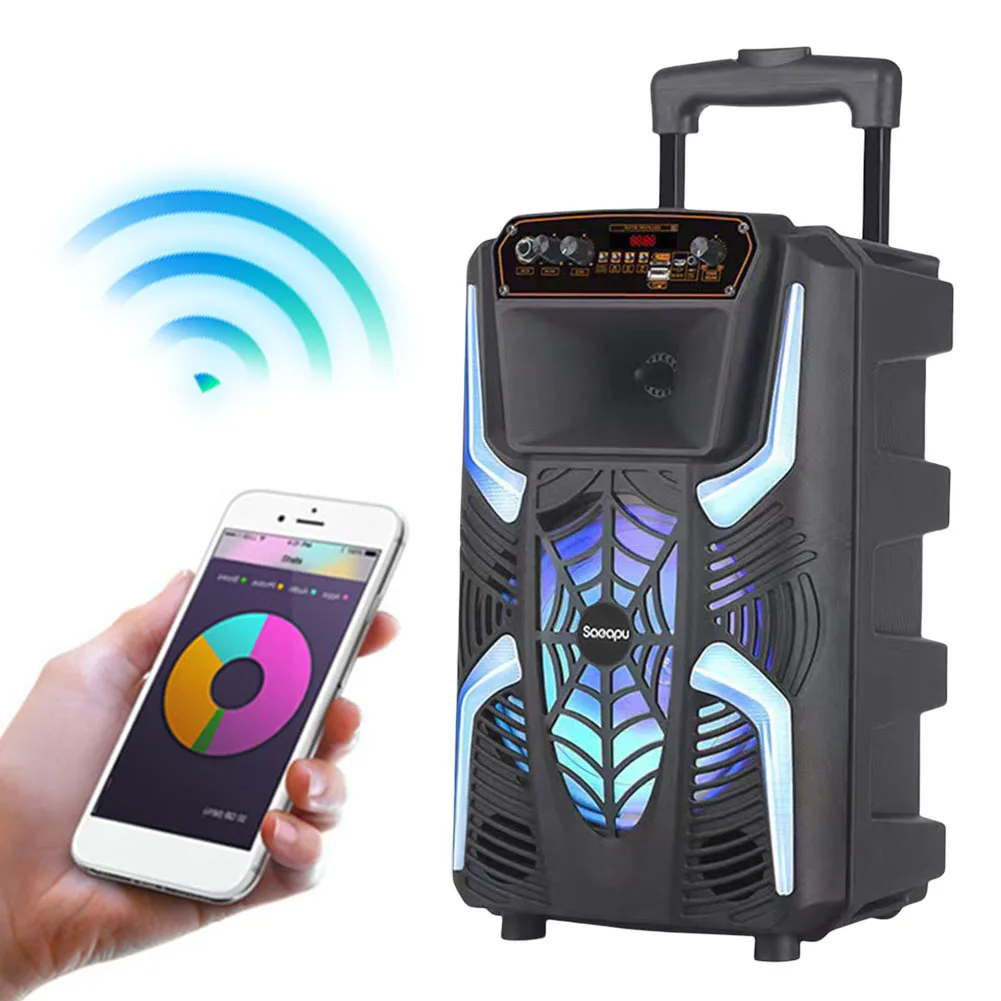 Wireless Portable Speaker with Subwoofer Rechargeable with Remote Control & Microphone Support USB/TF/FM/AUX/BT/MIC for Outdoor 
Wireless Portable Speaker with Subwoofer Rechargeable with Remote Control & Microphone Support USB/TF/FM/AUX/BT/MIC for Outdoor