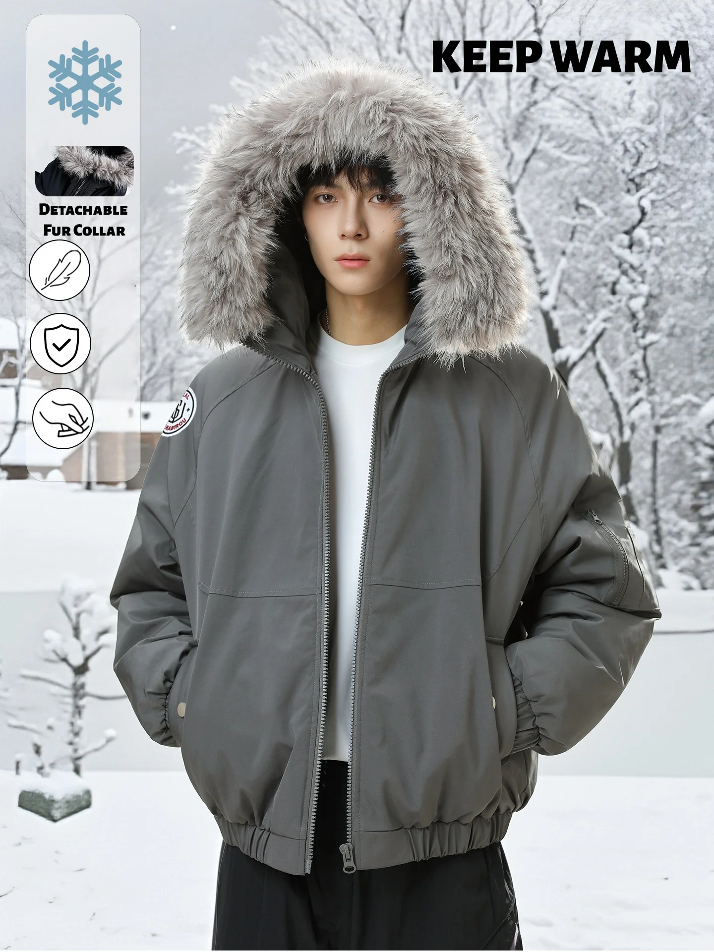 Detachable Fur-Trim Hooded Cotton Jacket for Men Winter Thickened Warm Workwear Parka Water-Resistant Short Wide Cotton Coat
Detachable Fur-Trim Hooded Cotton Jacket for Men Winter Thickened Warm Workwear Parka Water-Resistant Short Wide Cotton Coat