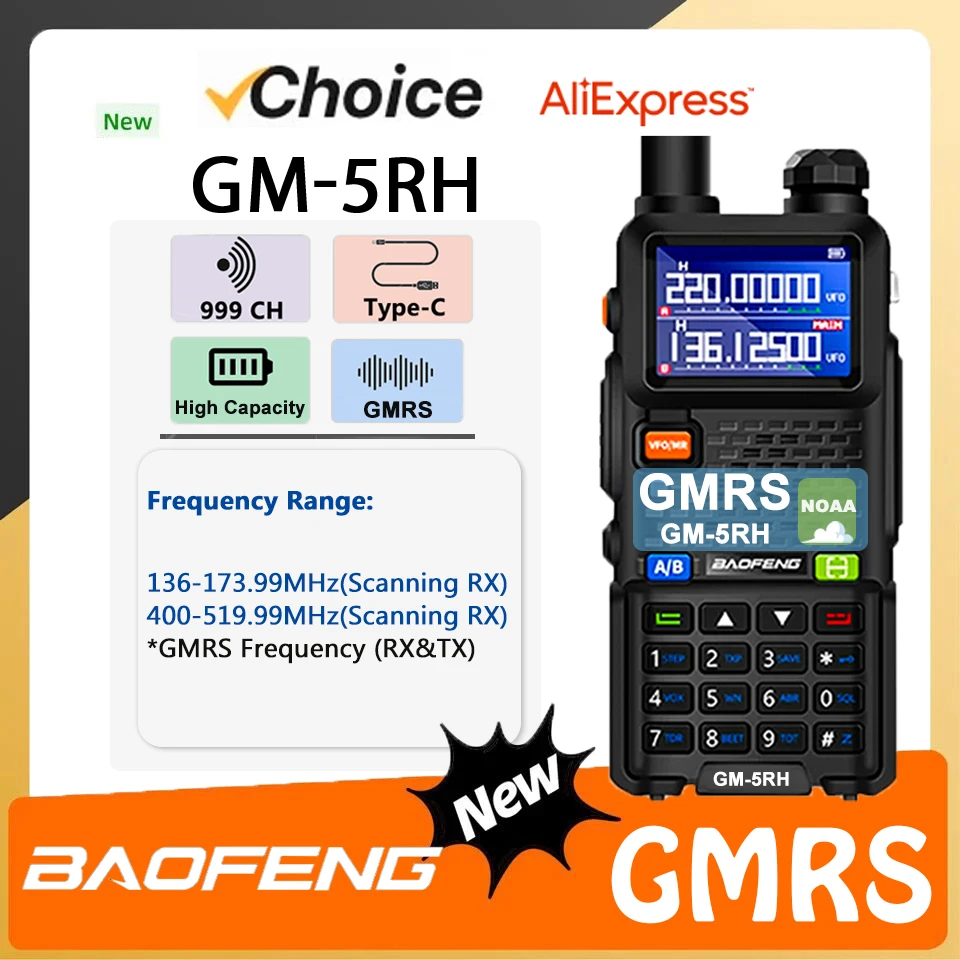 Baofeng Walkie Talkie GM-5RH GMRS Radio UV-5G Plus Type-C Charge 999Chanl Wireless Frequency Copy Long Range Communication Radio
Baofeng Walkie Talkie GM-5RH GMRS Radio UV-5G Plus Type-C Charge 999Chanl Wireless Frequency Copy Long Range Communication Radio