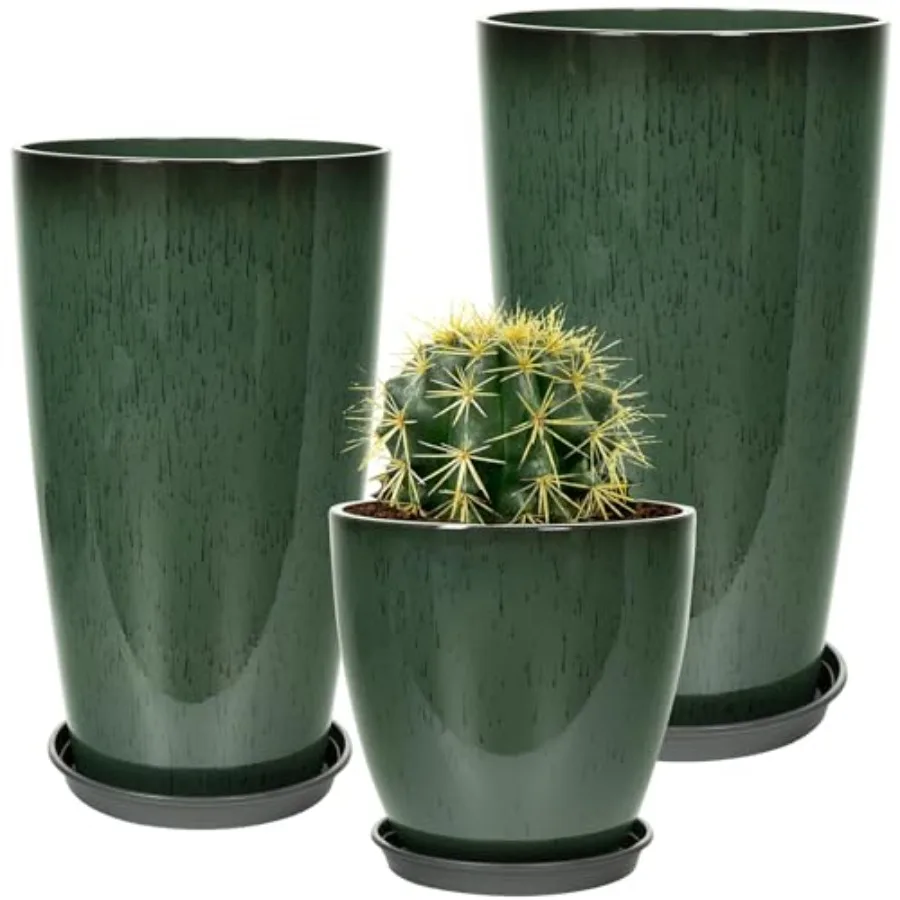 Tall Plastic Planter for Porch Garden Patio Balcony Lightweight Ceramic-Look Dark Green with Drain Hole Saucer 24/21/12 Inch
Tall Plastic Planter for Porch Garden Patio Balcony Lightweight Ceramic-Look Dark Green with Drain Hole Saucer 24/21/12 Inch