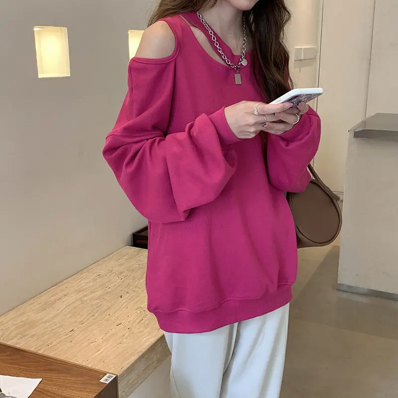 Asymmetrical Strapless Long Sleeved Hoodie Lady Spring New Korean Solid Color Round Neck Loose Casual Thin Style All-match Tops
Asymmetrical Strapless Long Sleeved Hoodie Lady Spring New Korean Solid Color Round Neck Loose Casual Thin Style All-match Tops