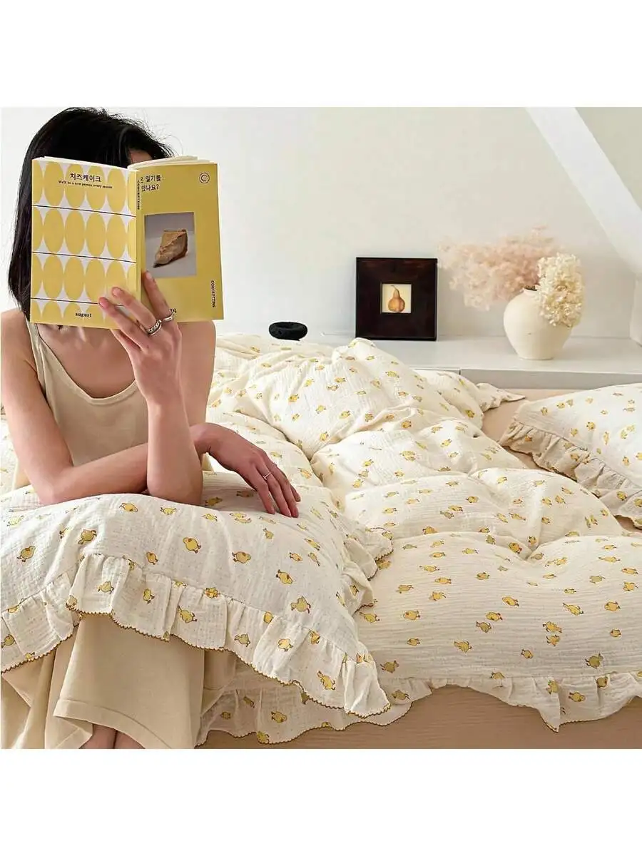 100% Cotton Muslin Duvet Cover Twin Size With Ruffles Floral Print Zipper Closure
100% Cotton Muslin Duvet Cover Twin Size With Ruffles Floral Print Zipper Closure